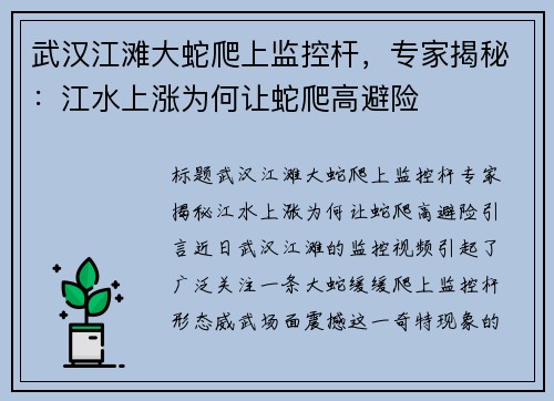 武汉江滩大蛇爬上监控杆,专家揭秘:江水上涨为何让蛇爬高避险