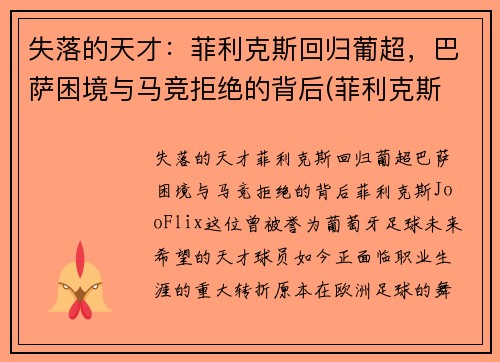 失落的天才：菲利克斯回归葡超，巴萨困境与马竞拒绝的背后(菲利克斯 巴萨)