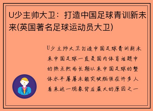 U少主帅大卫：打造中国足球青训新未来(英国著名足球运动员大卫)
